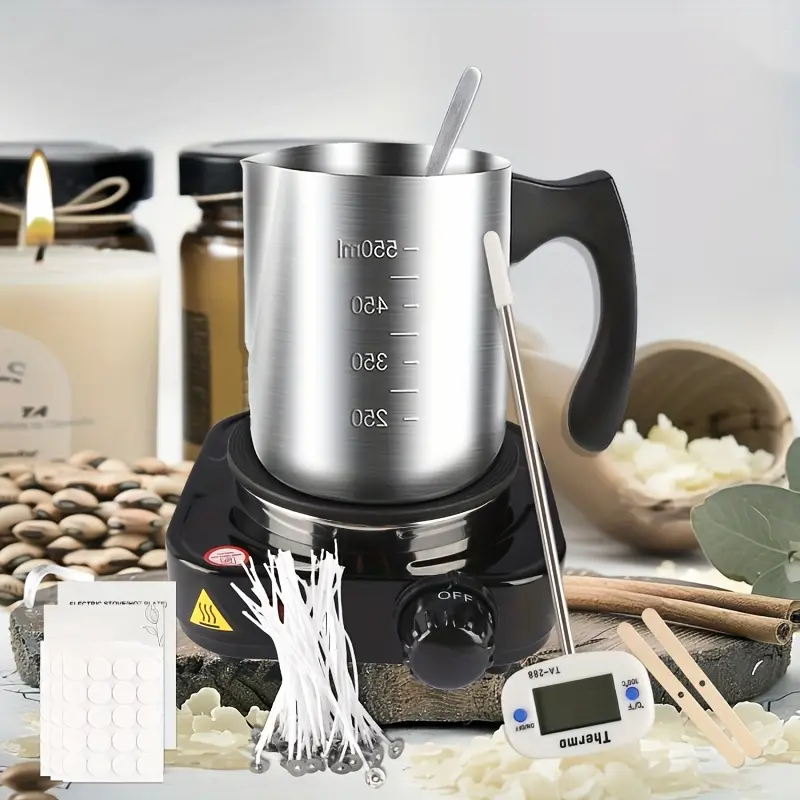 Soy Wax Candle Making Kit Supplies Includes Electric Heating Furnace, Stainless Steel Pouring Pot, Digital Thermometer, 2LB Soy Wax, 50 Candle Wicks, Wick Holders, Stickers And Spoon, Full Candle Craft Tools Set for Home Candle Making Beginners