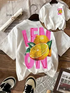 Women's Lemon Print Round Neck Tee, Casual Short Sleeve Crew Neck T-Shirt for Summer, Casual Basic Tee, Fashion Women's Top for Daily Wear, Casual T Shirts, Womenswear