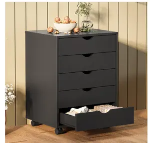 5-Drawer Portable Storage Cabinet on Wheels for Office, Bedroom & Home Organization, Black