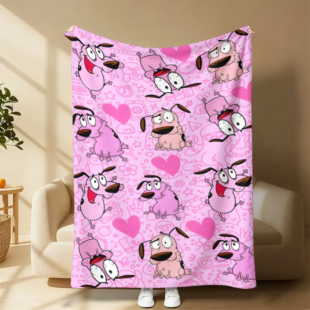 Courage the Cowardly Dog Pink Graphic Throw Blanket - Casual Soft Blanket, Lightweight Plush Portable Sofa Cover, 4-Season Warm Gift for Fans, Birthday/Christmas Presents, Throw Blankets