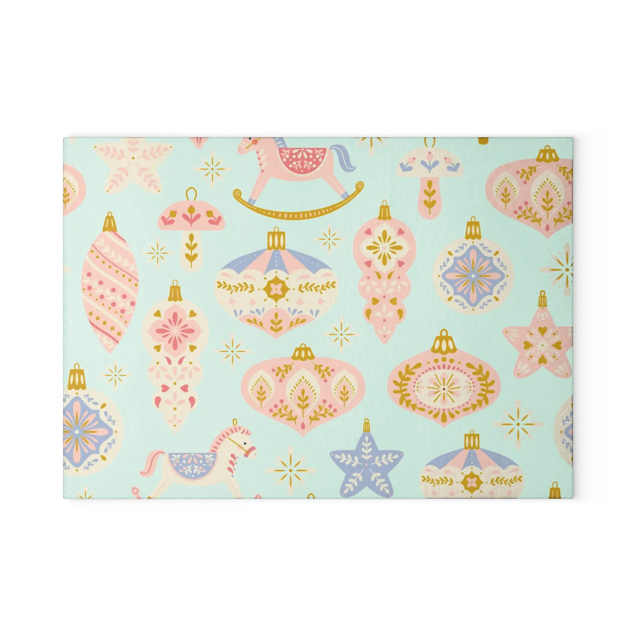 Pastel Vintage Ornaments Glass Cutting Board | Holiday Kitchen Decor | Whimsicle Nutcracker | Hostess Gift