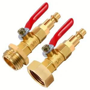RV Winterize Quick Adapter with 1/4" Quick Connect Plug and 3/4" Garden Water Hose Thread, with Ball Valve, Garden Hose Connector, for Boat Camper Trailer Sprinkler System Irrigation Kit Accessories