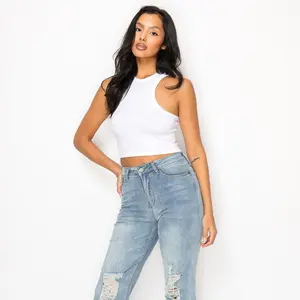 FREE JUNNS (011) | High-Neck Racerback Sleek White Crop Top