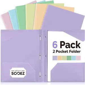 Folders with Pockets and Prong, 6 Pack, Pastels Colors, File Folders with Prongs, 2 Pocket Folders Bulk, Plastic Folder, School Folder College Supplies, Aesthetic Nursing Cute School Supplies