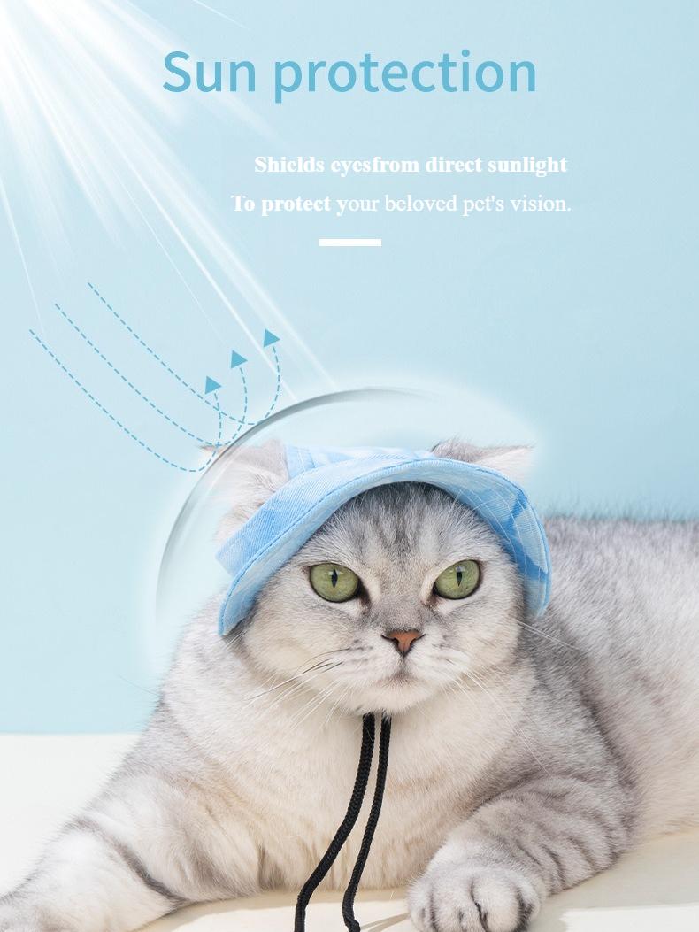 2-Pack Dog & Cat Bucket Hats in Solid Blue & Grid, Comfortable Sun Protection with Adjustable Strap & Ear Holes for Walks, One Size, Anti-Strangle Design