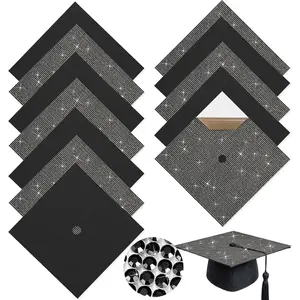 Gersoniel 12 sheets Rhinestone Grad Cap Topper with Construction Paper for Graduation Hat Bling Decoration 10 x 10 '' Card Stock Grad Cap for Photo DIY Graduation Hat Topper Cover Party