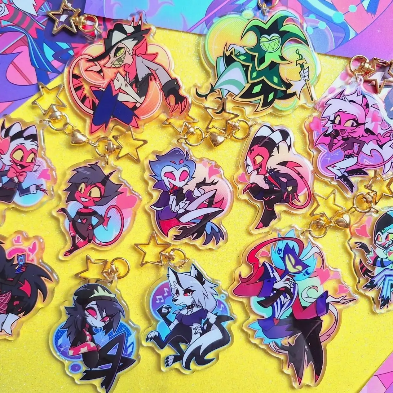 Helluva Boss Acrylic Epoxy Keychains, Blitz Stolas Moxxie Millie Asmodeus Fizz Fizzarolli Blitzo Stolitz Keychain charm Loona Via