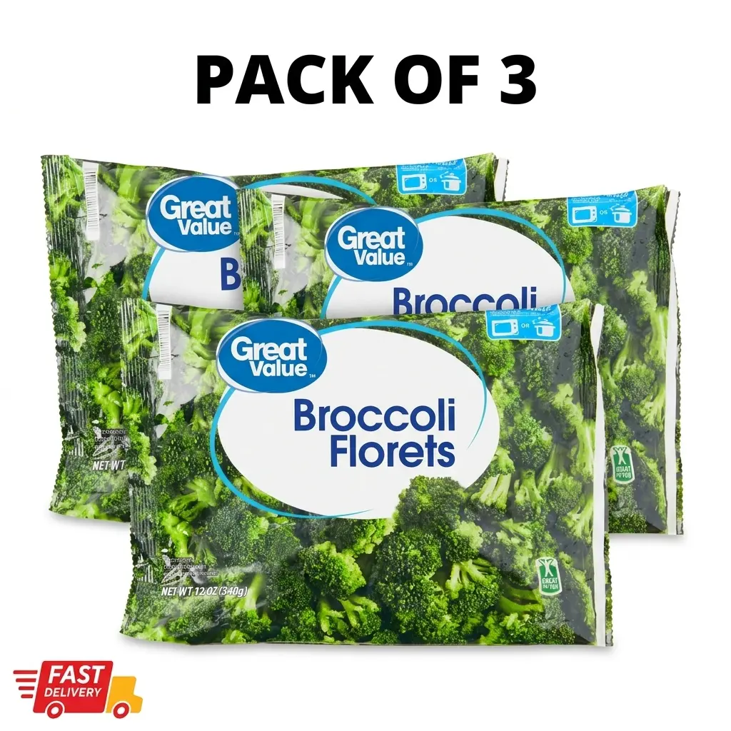 3 Packs of Great Value Frozen Broccoli Florets Steamable Bag, 12 oz each bag