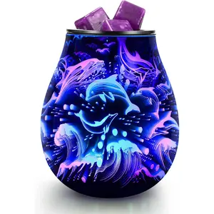 Dolphin Oil Burner 3D Glass Electric Wax Warmer Wax Burner for Scented Wax with 7 Colorful Changing Fragrance Warmer Ideal Gift for Home Wedding Festival Present-