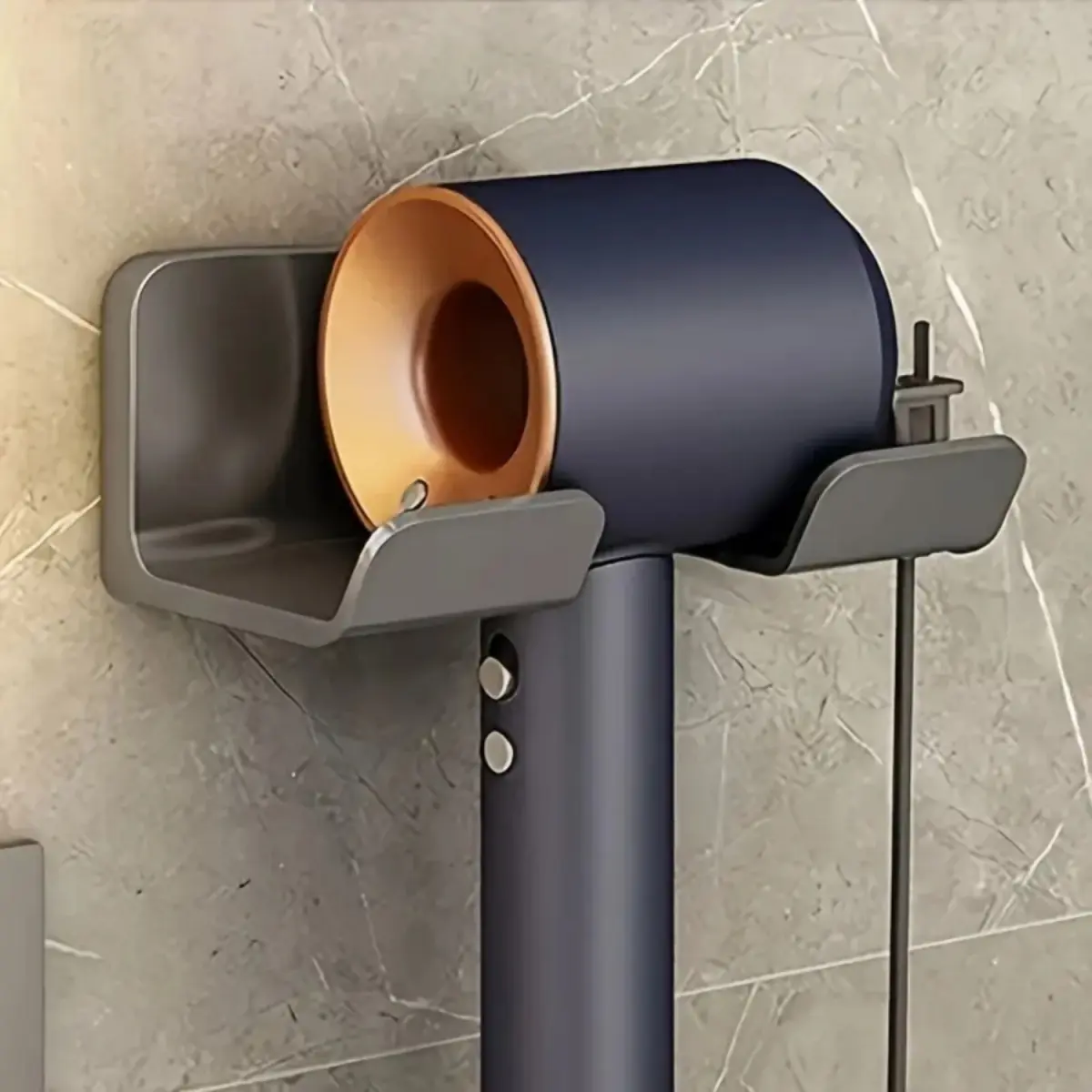 Plastic Durable Modern Universal Hair Dryer Wall Mount Holder - Bathroom Organizers with Self-Adhesive Hook, Plug & Cord Storage, Cabinet/Dressing Area Fit, Single Unit (1 Pack)