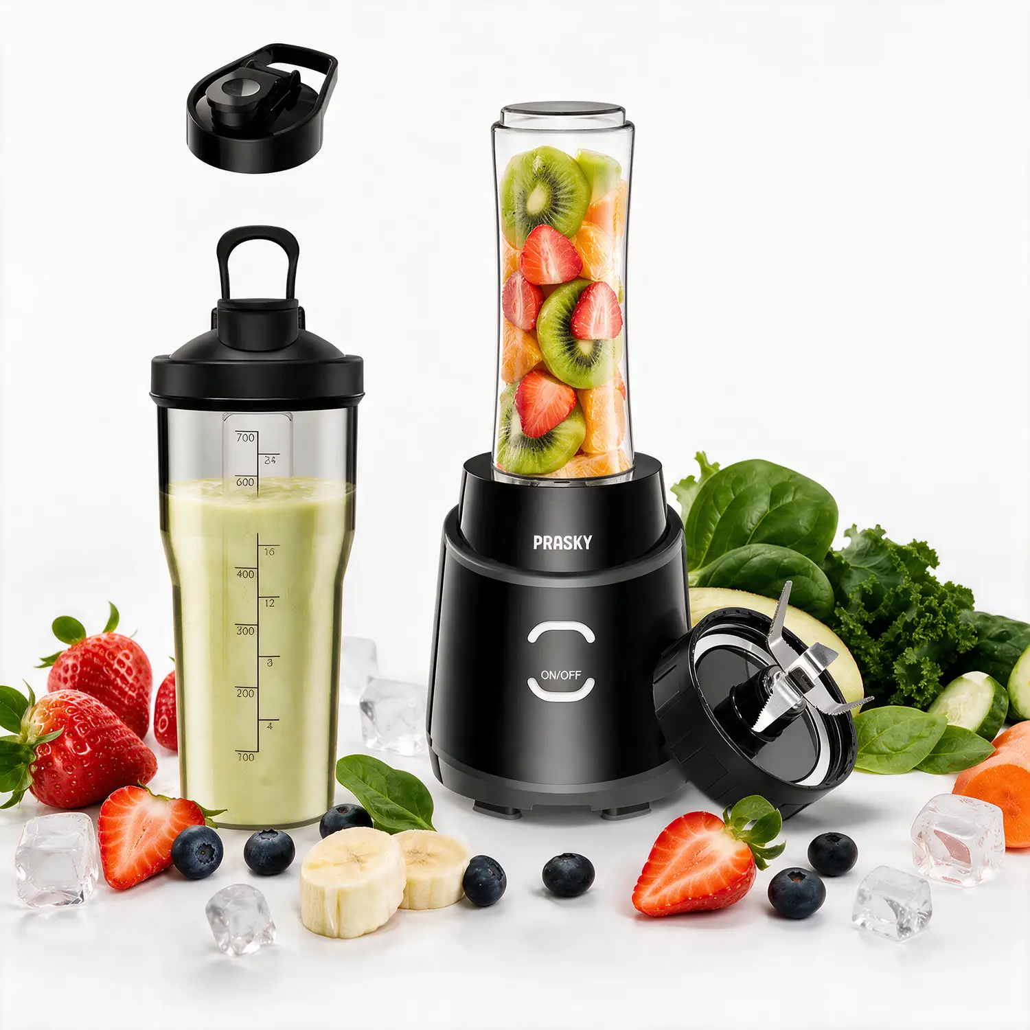 PRASKY Blender for Smoothies, Powerful 900W Personal Blender with Portable Cups, Single Serve Smoothie Maker for Protein Shakes, Fresh Juices, Frozen Drinks & Crushed Ice, BPA-Free Countertop Blender for Home, Kitchen, Office, Gym & Travel sohochic