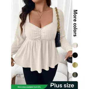 ��Plus Size�� Solid Color Tee, Casual Long Sleeve T-shirt for Spring & Fall, Women's Clothing for Daily Wear