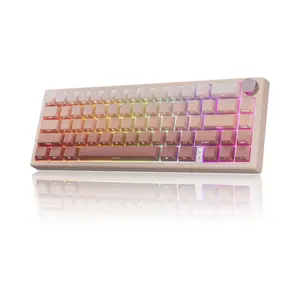 RisoPhy 78-key Wireless Mechanical Gaming Keyboard, Tri-Mode Connection, LED Backlight, Gasket Mount Keyboard with Red Switches/Metal Knobs/Soft Pink