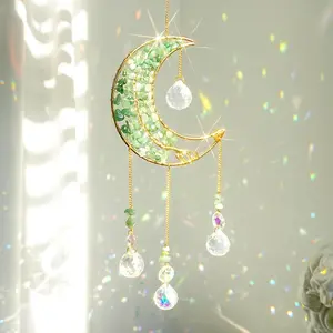 Moon Suncacher-Sun Catchers Indoor Window Prism Moon  Dream Catcher   Stones Rainbow Maker Garden  Decoration Outdoor (Green )
