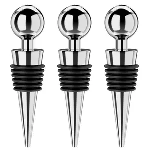 Wine Stoppers for Wine Bottles 3Pcs Vacuum Wine Bottle Stopper with Silicone Reusable Wine Corks, Leak proof Keep Fresh Suitable for Standard Bottle (Silver, 3 Pack)