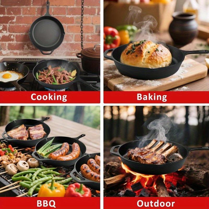 Kitchen Cast iron Skillets 3 Piece Set, Chefs Pan, Pre Seasoned Cast iron Skillets, 6, 8 & 10 Inches, Easy Use in the Oven, Stove, Grill, or Campfire,