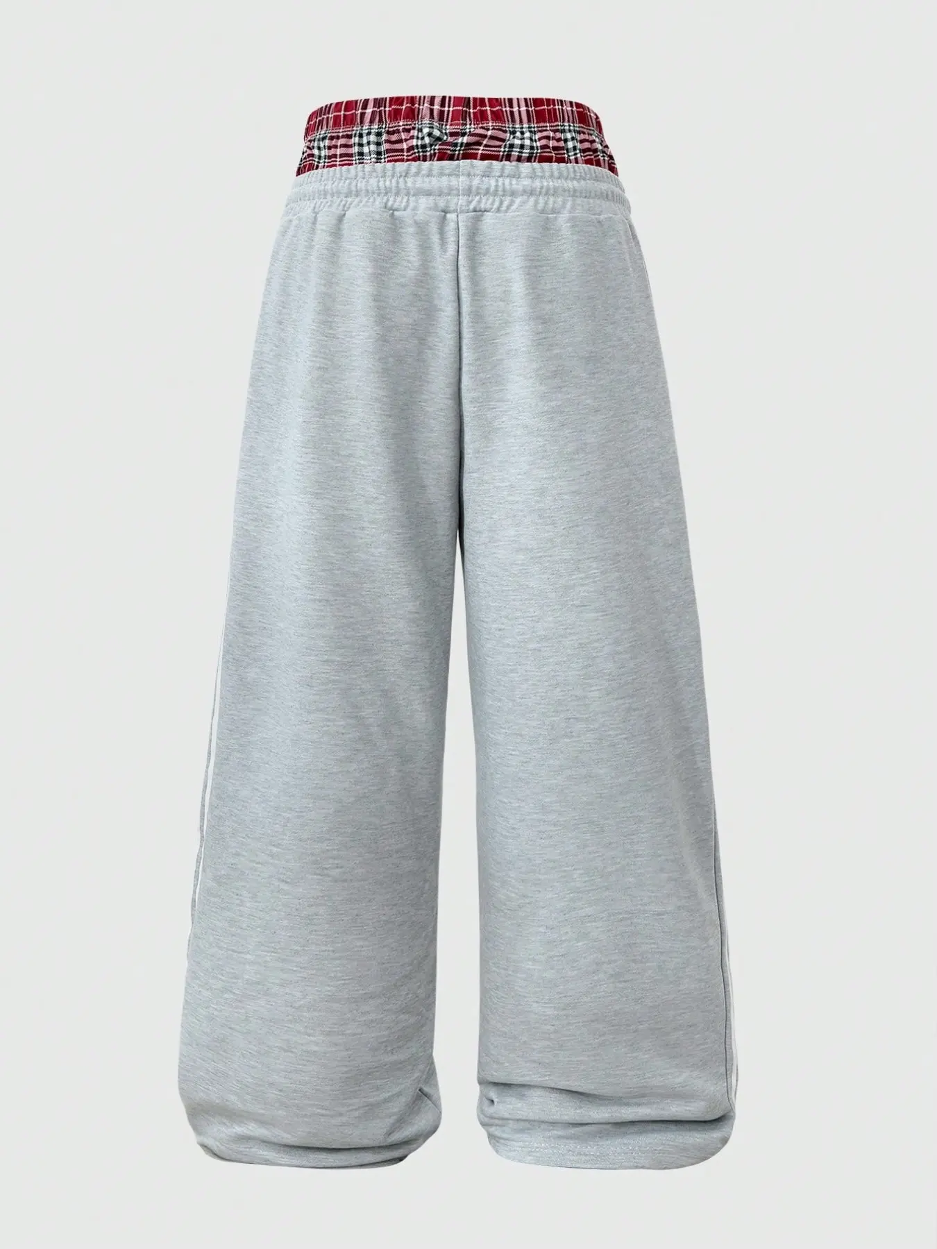 Retro Fake Two-Piece Plaid Waistband Baggy Sweatpants - Men display picture 1