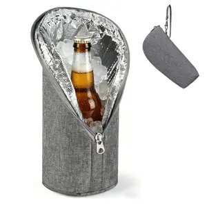 Mini Insulated Cooler Bag, Slim Portable Thermal Lunch Bag 8×7×22cm, Fit for Diameter Under 7cm Height Under 22cm Slim Wine Bottle 330ml Beer Soda Can, Leakproof Cold Retention Cooling Pouch for Outdoor Camping Picnic Travel Daily Commute