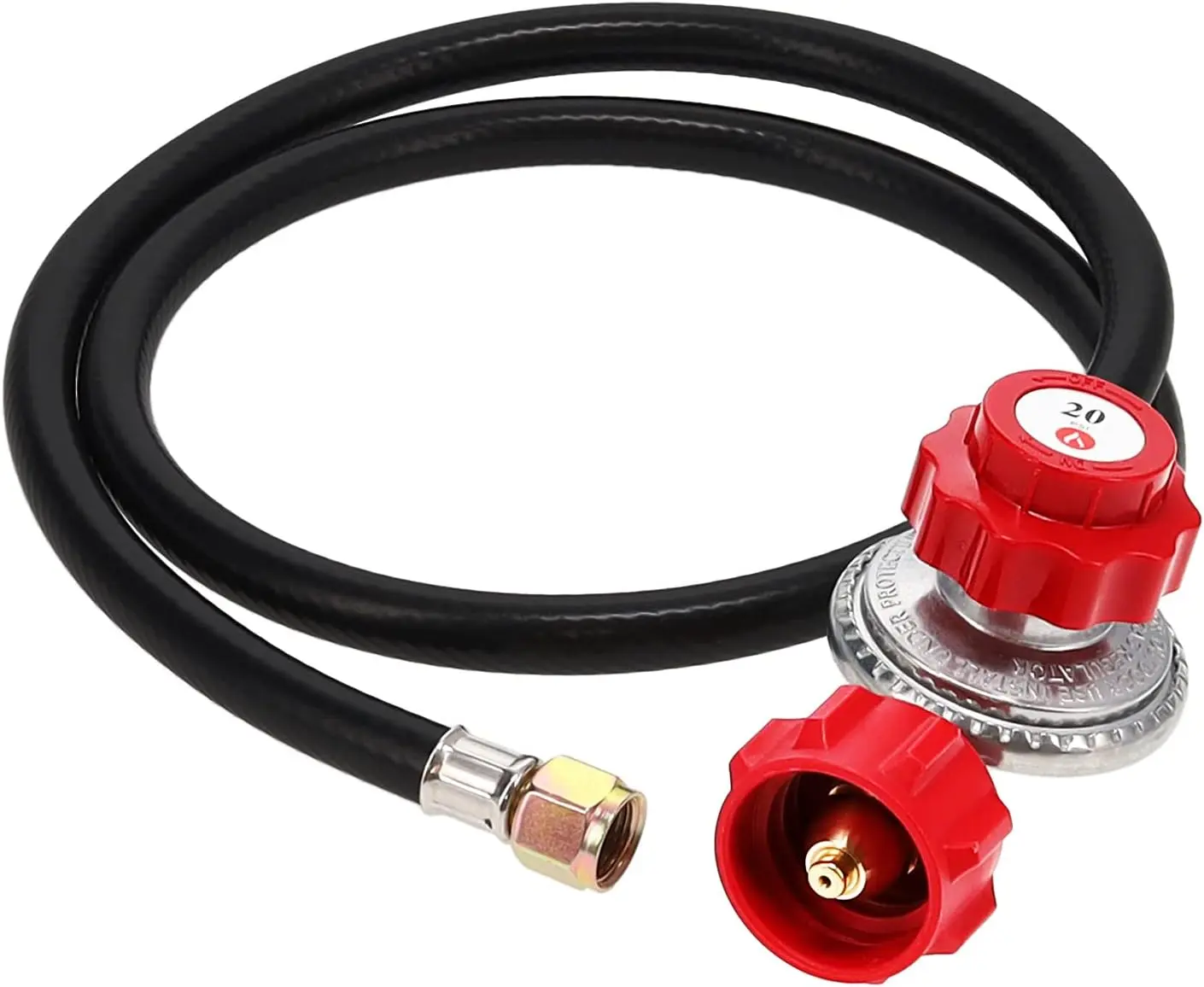 GasOne 2109-RED High Pressure Adjustable Control Regulator - 4 ft Red Type-1 (QCC-1) Hose, 0-20 PSI, Long-Lasting & Durable, Ready to Use, Secure & Reliable Measurements, Compatible with Newer U.S. Propane Tanks for Camping, Grilling