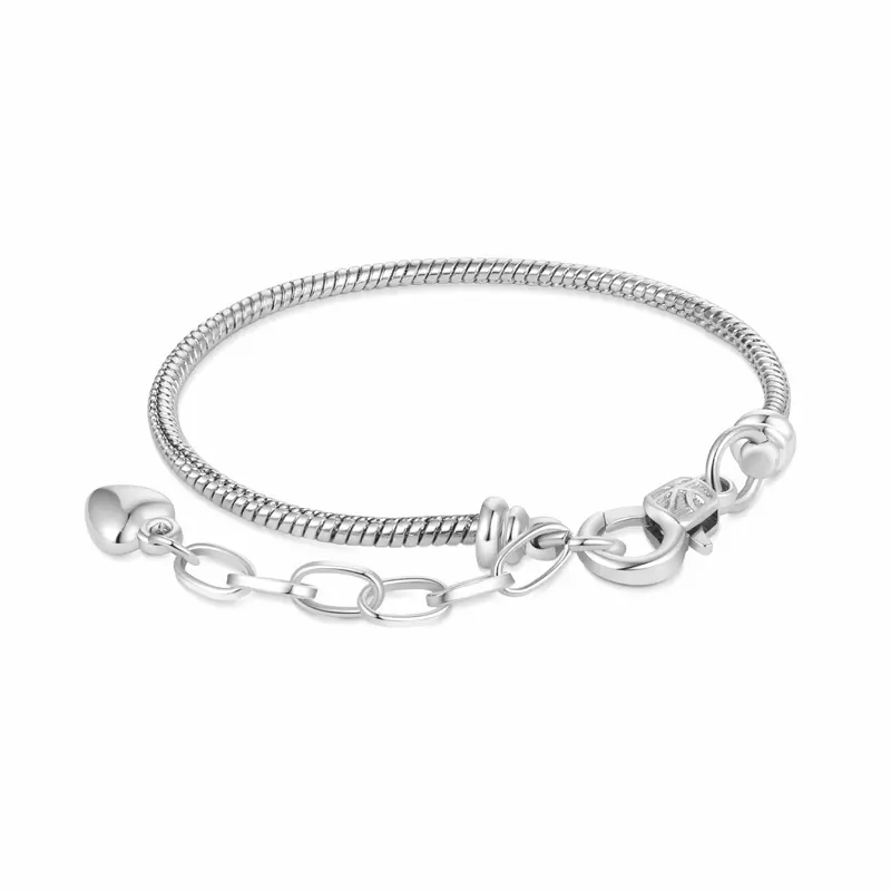 GNOCE Heart-Shaped Adjustable Bolo Jewelry Bracelet - Stainless Steel Snake Chain, Lobster Clasp, Extender, Cadmium-Free Anallergic Metal for DIY Charm Making, Daily Wear (Ideal for Birthday, Thanksgiving Gifts)