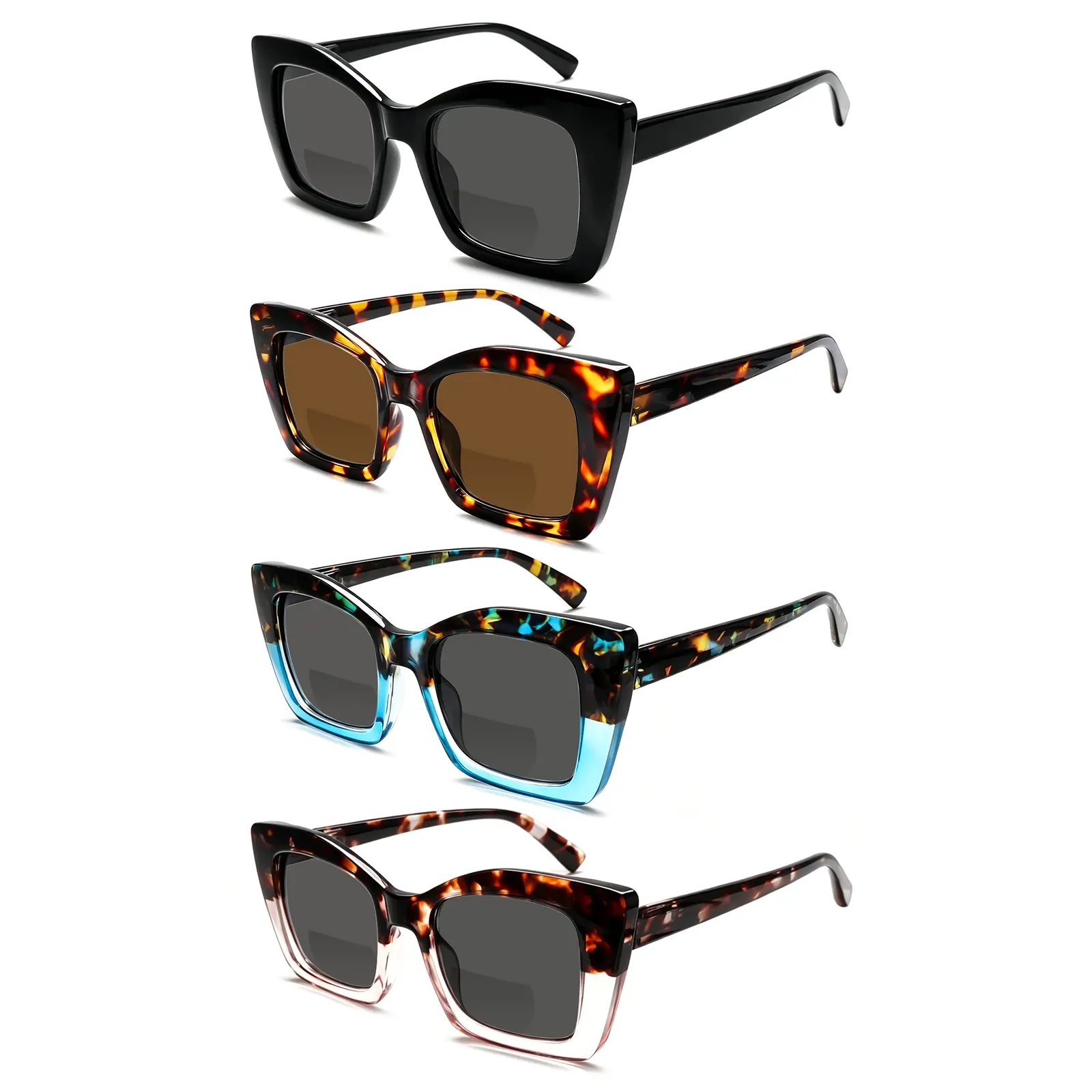 4 Pack Bifocal Reading Sunglasses for Women Oversized Square Sun Readers Oprah Style for Women UV400 Protection 4 Pack Bifocal Reading Sunglasses for Women Oversized Square Sun Readers Oprah Style for Women UV400 Protection