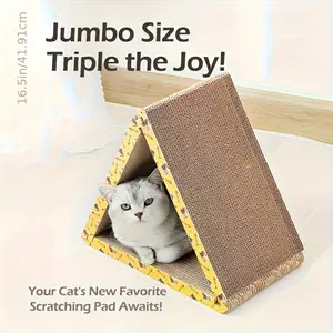 3-Sided Cat Scratcher Lounge Jumbo Size Foldable Triangular Cardboard with Play Tunnel Durable Interactive Design for Cats Pet Play Area Cozy Cat Spot Cardboard Construction