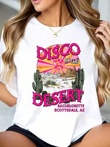 100% Cotton T shirts Disco In The Desert Team Bride Scottsdale Bachelorette Party T-Shirt Breathable & Comfort Fit Tee Women,Short Sleeve Crew Neck Top for All Seasons,Graphic Tees Women Tops