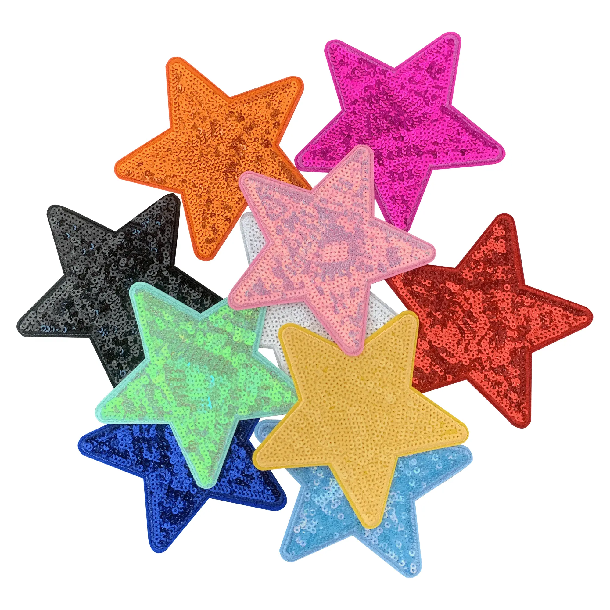 Colorful Sequin Star Iron on Patches, 10 Pcs/Set Large Shiny Glitter Embroidered Patches, Perfect for DIY Enthusiasts to Sew on or Decorate Jeans, Jackets, Shirts, Backpacks, Hats