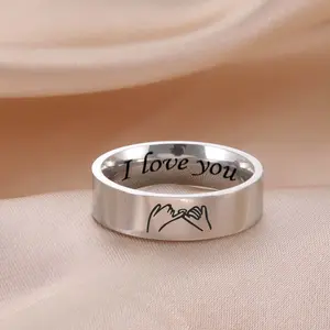 Stainless steel couple ring retractor letter I love you titanium steel 6MM wide non-fading ring anniversary gift suitable for party