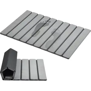 Foldable Stone Bath Mat, Super Absorbent Diatomaceous Earth Mats, Non-Slip 23.6 x 15.5 Inch Quick Drying Mat, Compact and Easy to Store Bath Mats for Bathroom, Easy to Clean, Grey