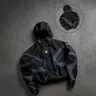 Men's Baseball Jacket High Street Patchwork Print Windproof Coat Fashion College Style Long Sleeve Outerwear for All Seasons Multi-Pocket Hooded Zipper Closure Stylish Menswear