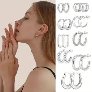 9Pairs Retro Hoop Earrings for Women - Alloy Clip-On Earrings, No Plating, Elegant Daily Wear Special Occasion Jewelry, Year-Round Timeless Circle Hoops