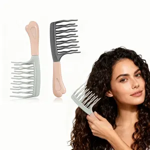 Wide Tooth Comb for Curls, Detangling Comb, Detangling Hairbrush with Double Row Wavy Tooth for Curly/Wavy/Thick/Long/Wet & Dry Hair, Detangler Hair Brush Large Tooth Shower Hair Comb for Women Girl Men (Green)