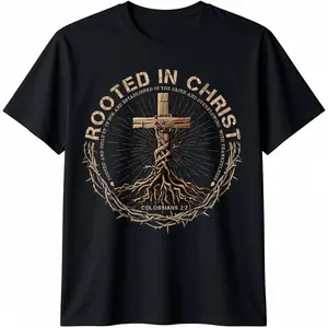 [100% Cotton] Rooted in Christ Shirt, Jesus Shirts, Christian Cross T-Shirt streetwear dtf printing