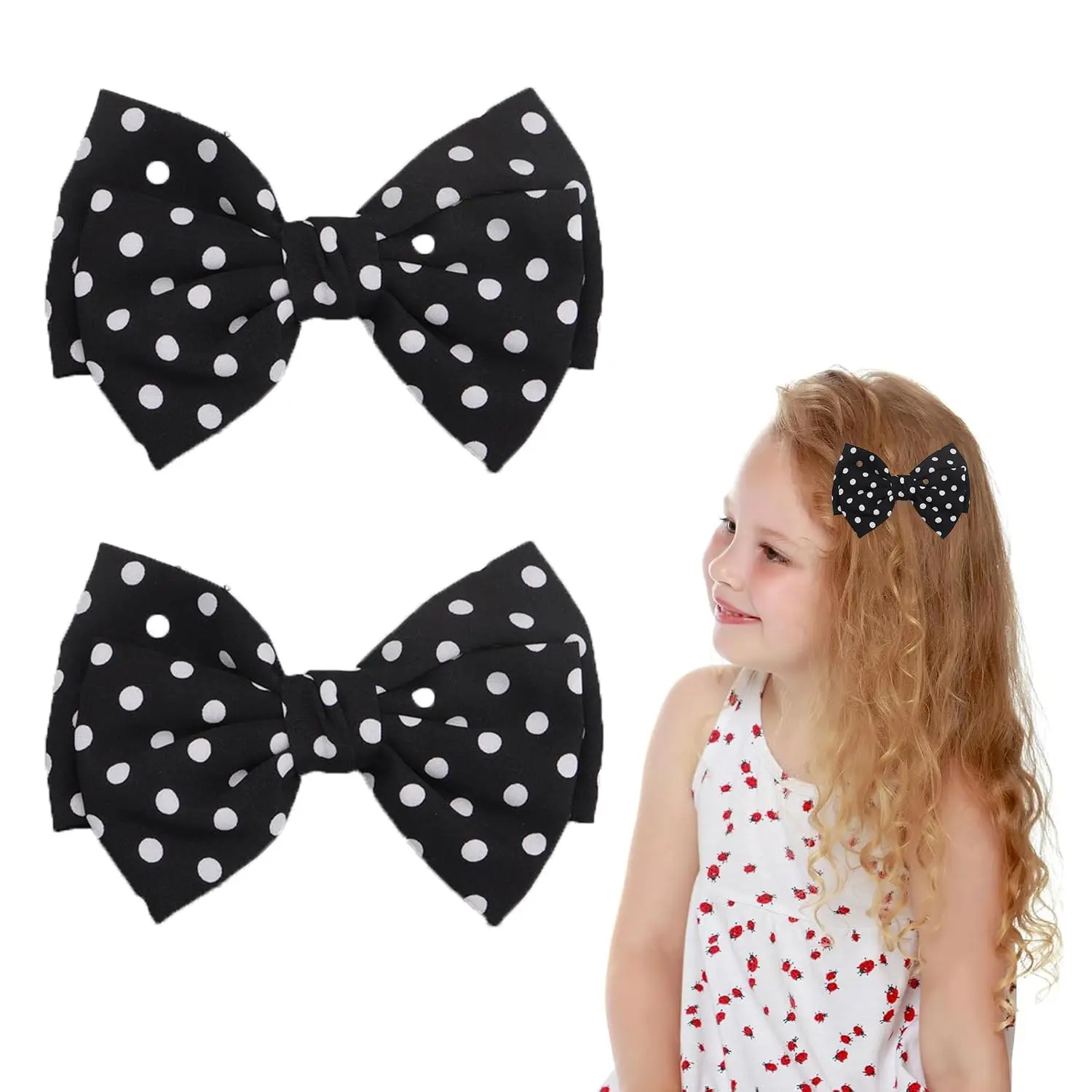 Polka Dot Bow Hair Clips - Handmade Duckbill Fabric Bow Hair Barrettes Clips French Spotted Bowknot Slides Hair Barrettes Accessories  Women Girls (Black-Polka Dot)