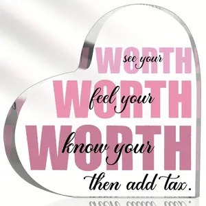 Heart Shaped Acrylic Plaque, Acrylic Photo Plaque, Uplifting Christian Decor, See Your Worth Feel Your Worth Wooden Box Sign Decorative, Perfect Gift for Men & Women