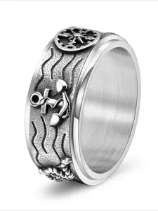 New Vintage Portrait Pirate Anchor Compass Rope Punk Stainless Steel Men's Rotatable Personality Design Versatile Trend Ring