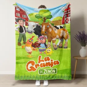 La Granja de Zenon Flannel Blanket, Cute Cartoon Cow Horse Chicken Animals Soft Throw for Kids Bedroom Playtime, Cozy Toddler Bedding Decor, Birthday Christmas Gift for Boys Girls