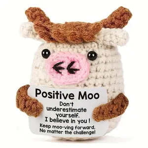 Positive Funny Cute Cow Doll Emotional Support Pickles Handmade Home Office Decor Ornaments Crochet Knitting Christmas Toy Gift