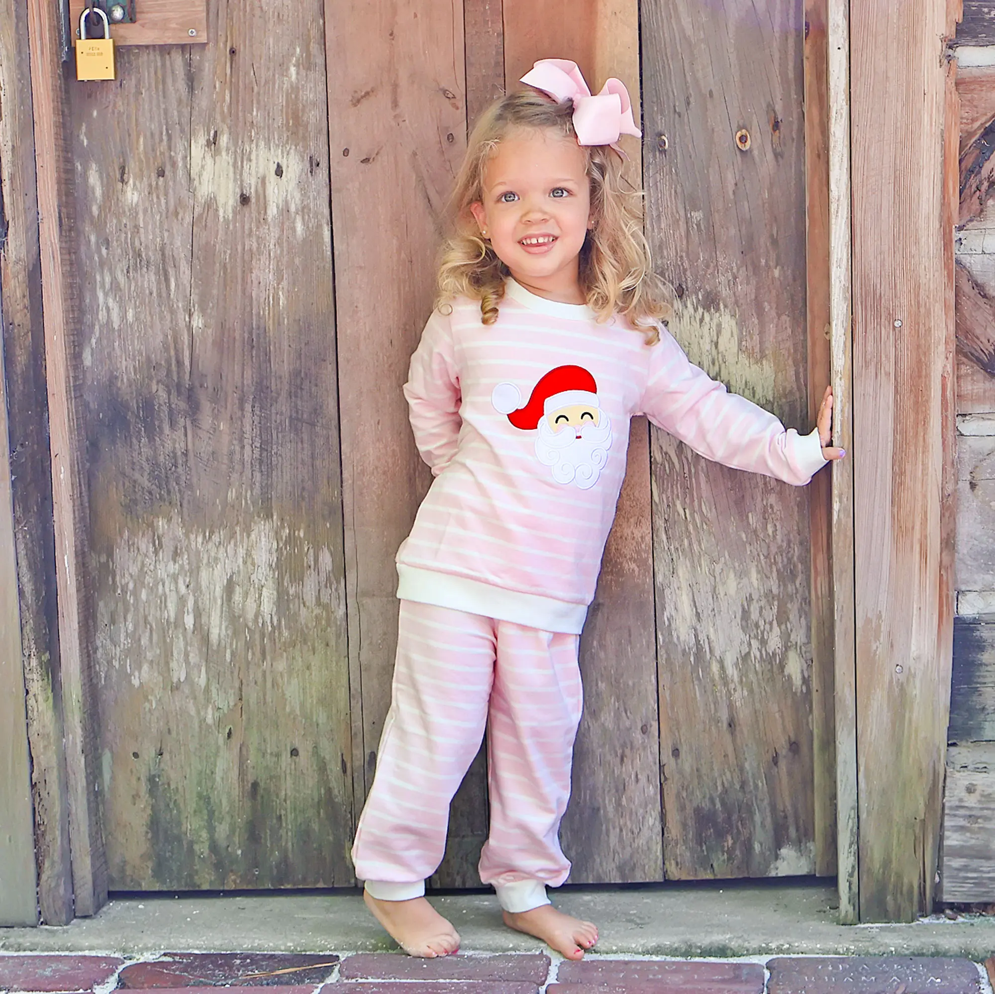 Happy Santa Pink Jogger Set - Cozy Girls Christmas Outfit