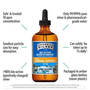 Sovereign Silver Bio-Active Silver Hydrosol for Immune Support - Colloidal Silver - 10 ppm, 8oz (236mL) - Dropper