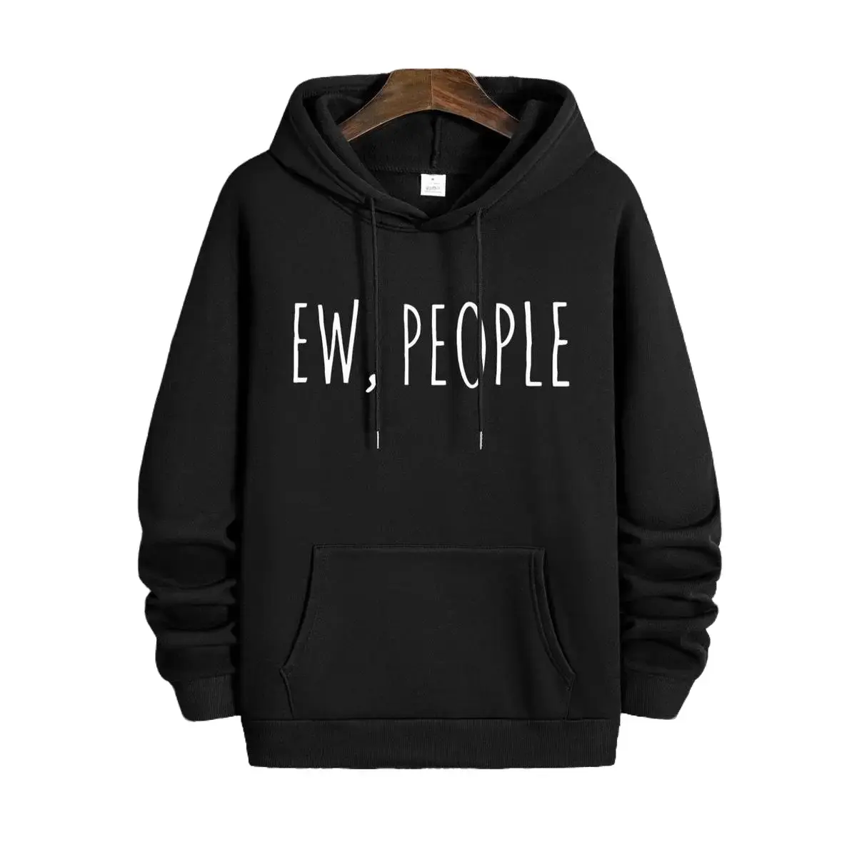 Men's 'EW, PEOPLE' Graphic Pullover Hoodie, a Casual Longsleeve Menswear Top with Kangaroo Pocket, Soft Fleece Statement Garment for Fall, Tops, Clothes, Longsleeves, Male, Fitted, Medium Length, Pocket Drawcord, Sweatshirt, Fabric, Classic, Day, Letter P