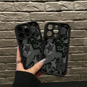 Black Star Pattern Case for iPhone 17 16 15 14 Pro Max 13 12 11 XR XS Plus - Shockproof, Durable Silicone Cover, Gift for Women, Men, Girls, Boys Protector Protection