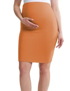 POSHDIVAH Women's Maternity Skirt Over The Belly Solid Stretchy High Waisted Pregnancy Pencil Skirt with Slit summer clothes
