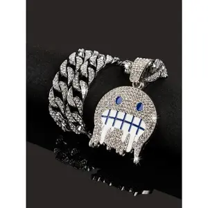 2025 Summer New Stylish Rhinestone Matching Necklace, Trendy Exquisite Chunky Chain Pendant Necklace As Gift, Hip Hop Jewelry for Boys