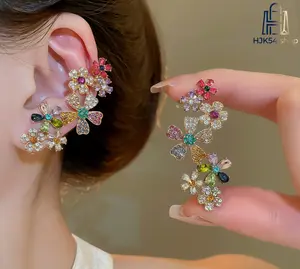 Multicolor Rhinestone Flower Cluster Drop Earrings, Gold Plated Floral Statement Earrings, Sparkly Crystal Flower Dangle Earrings for Women, Elegant Long Earrings for Party, Wedding & Special Occasions