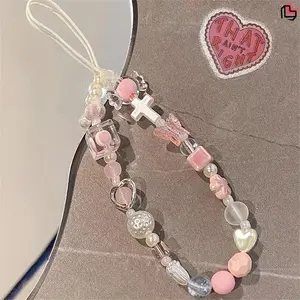 Cute Flower & Butterfly Decor Beaded Phone Chain, Y2K Phone Lanyard, Phone Strap for Women & Girls, Fashion Phone Accessories for iPhone, Camera, Key, Phone Charms