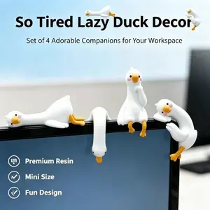 4pcs Cute Mini Lazy Goose Figurine Set - 2026 New Office Work Partner, Cartoon Goose Desk Accessories, Collectible Decoration for Computer Screen, Car Dashboard,  Photo Frame, TV, Room