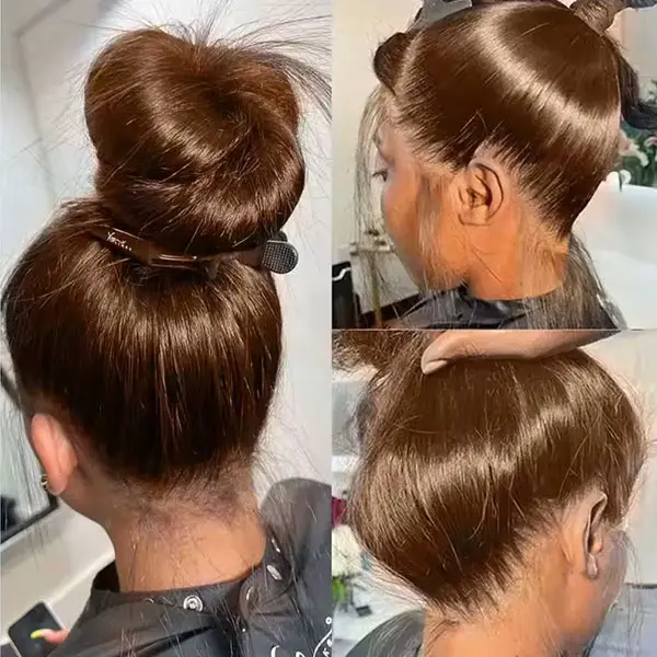 360 Straight Human Hair Wig Chocolate Brown Full Lace Frontal Wig Pre-plucked Virgin Straight Full Lace Front Wig Wear Go Glueless Human Hair Wig 150 Density