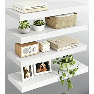 White Shelves for Wall, 15.8in Rustic Wood Finish Floating Wall Shelves Set of 4, Shelves for Wall Decor, with Invisible Brackets for Bathroom, Living Room,Bedroom and Kitchen